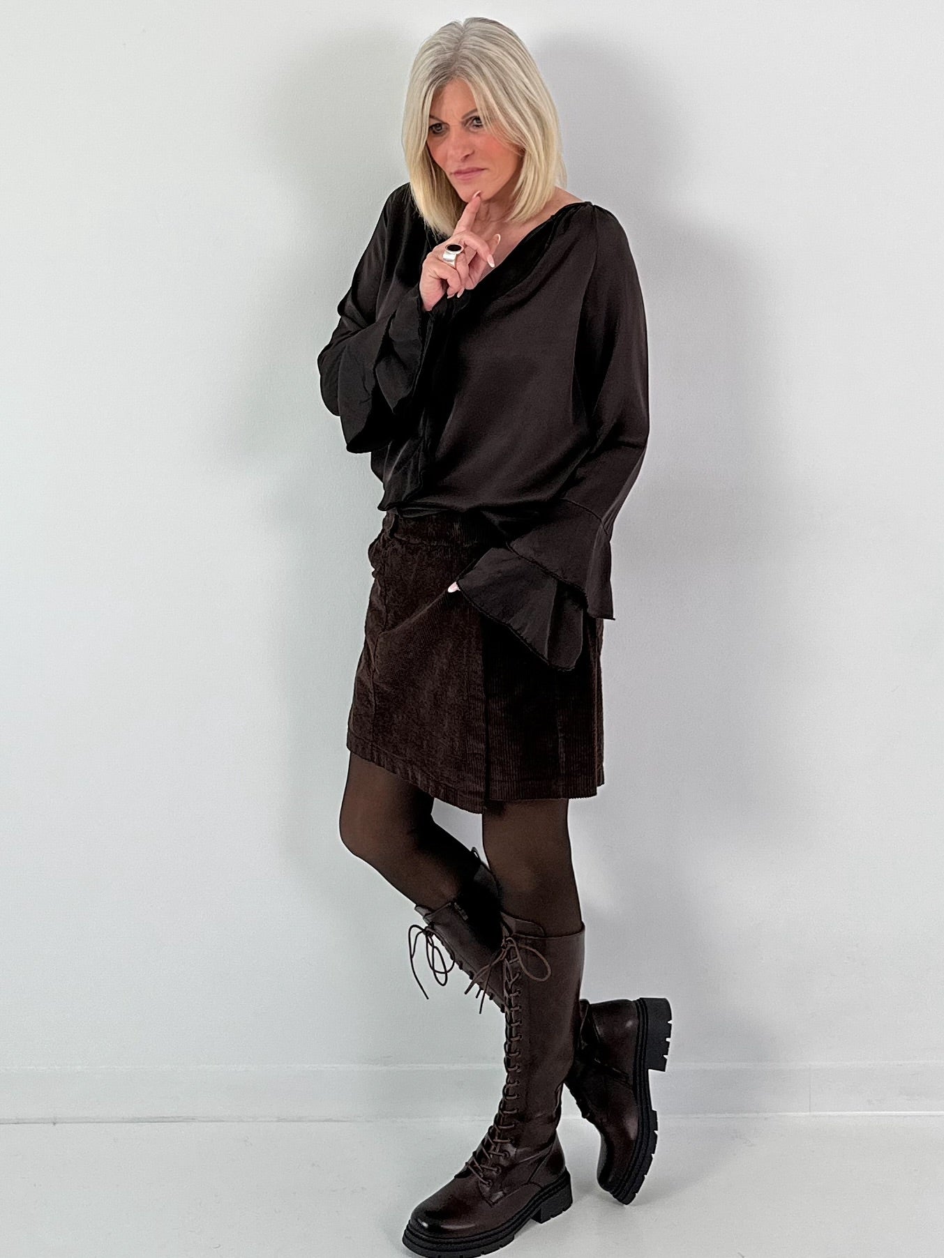 Blouse met volants model "Lush Light" - koffie