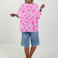 Sweat T-Shirt mit floralem Muster - weiss-neonpink