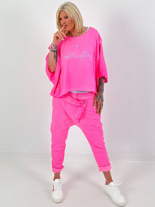 Oversized Shirt Lieblingstag - neonpink