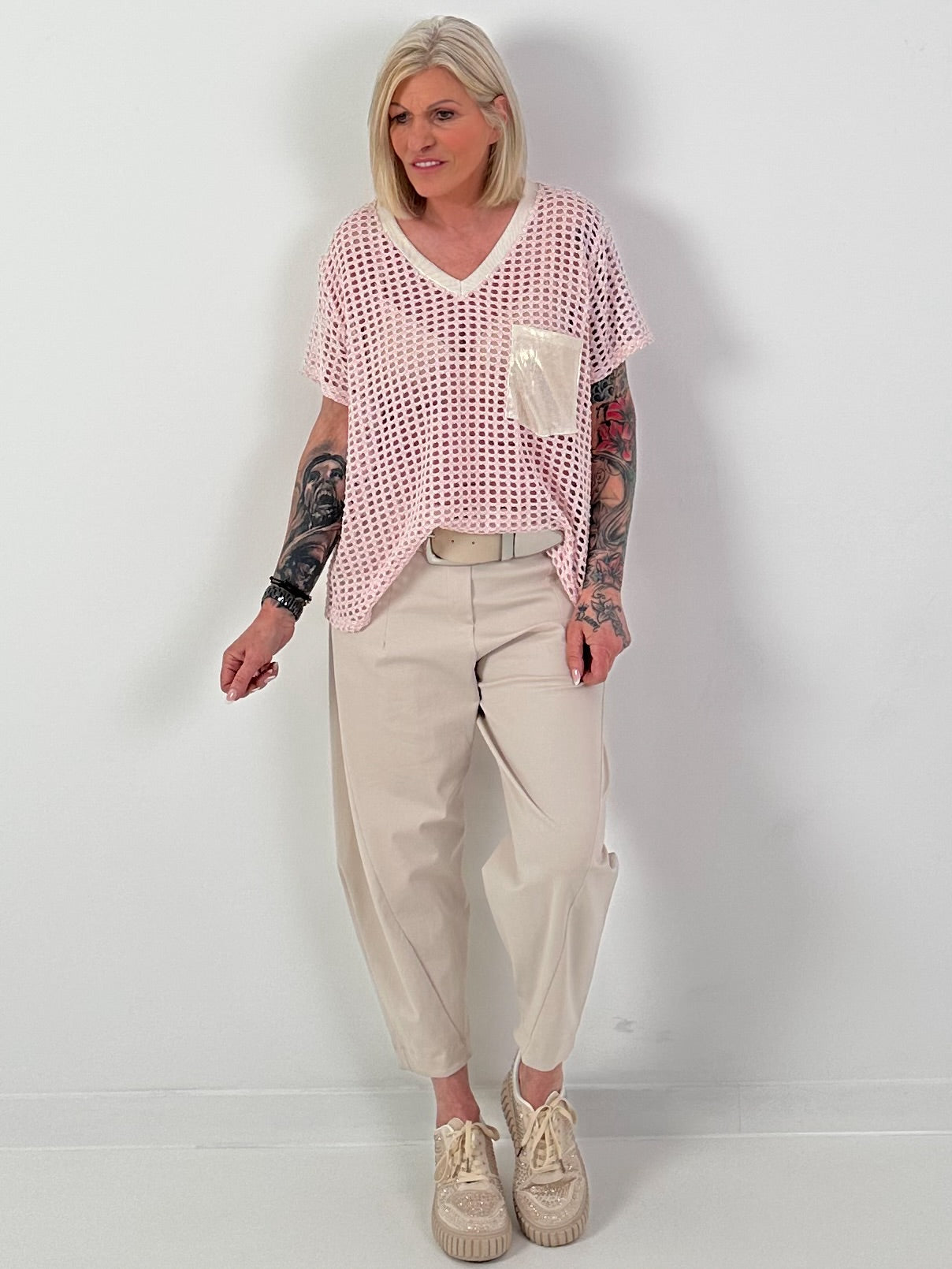 Ballonhose mit asymmetrischer Naht - beige