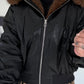 Bomberjacke in Lederoptik mit Fake Fur Einsatz - schwarz