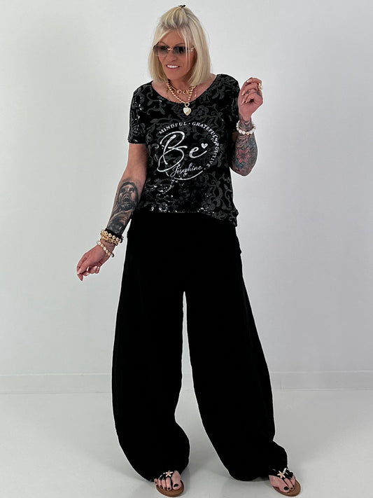 T-Shirt mit transparenten Pailletten - schwarz
