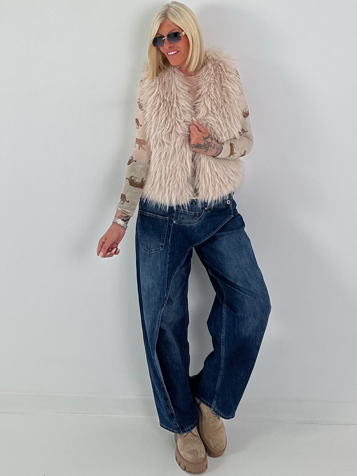 Cashmere Shirt mit Tierprint Muster - Tiger/Leopard/Zebra