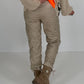 Vegane Lederhose Knopfleiste quer - beige