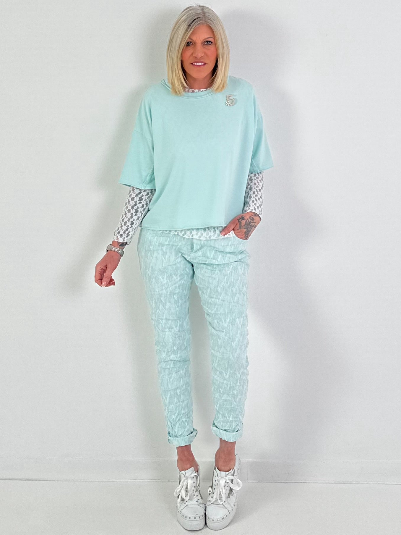 Overhemd met broche - mintgroen