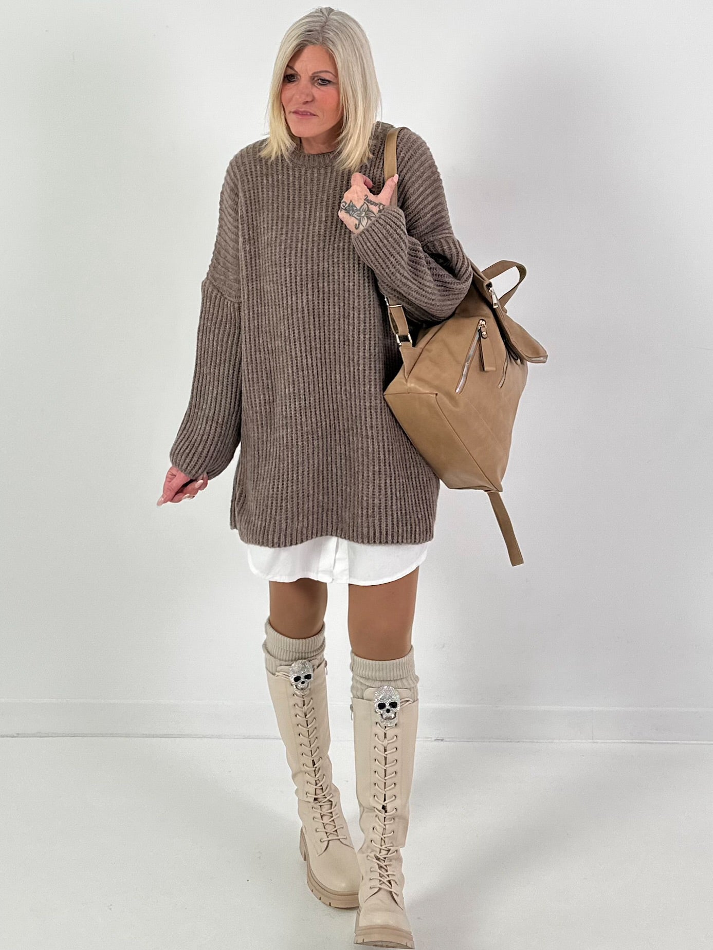 Long sweater model "Rib Relaxe" - taupe