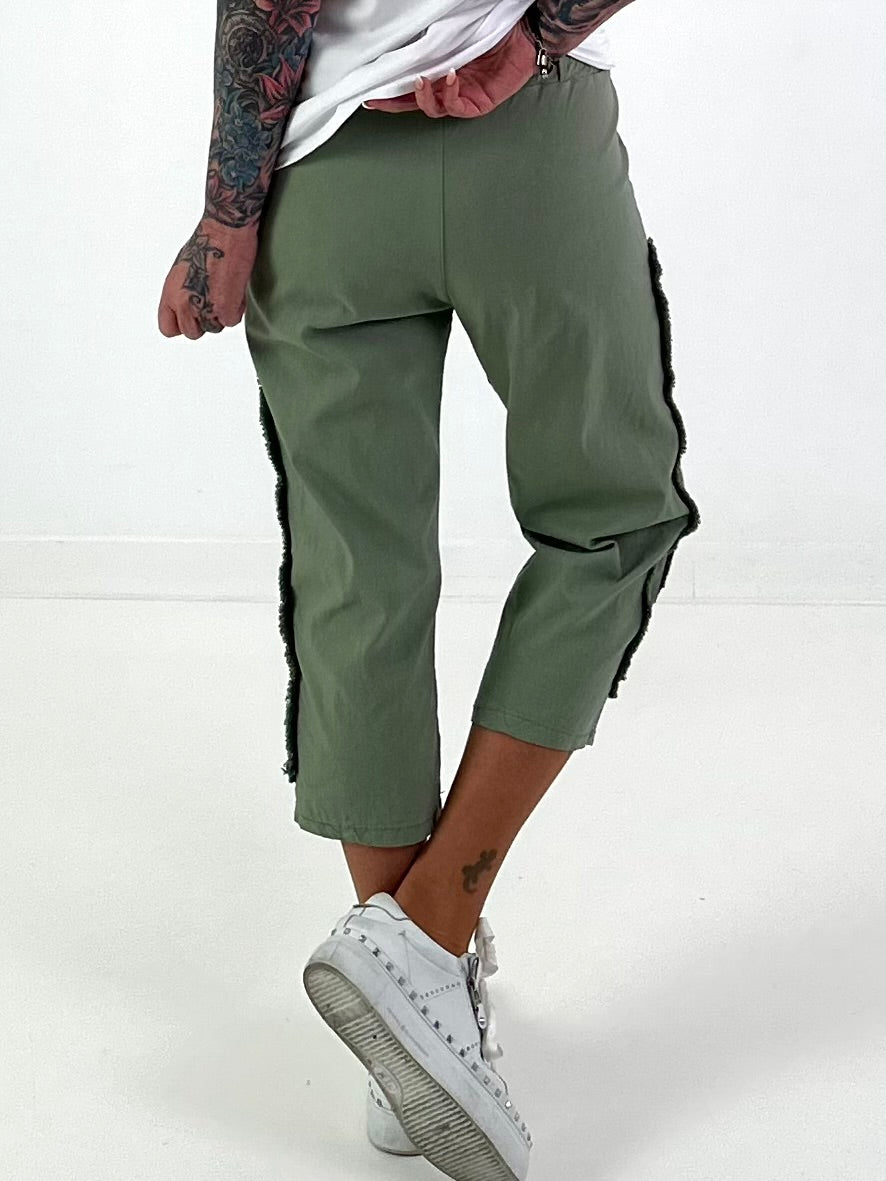 Trousers with eyelet details - khaki