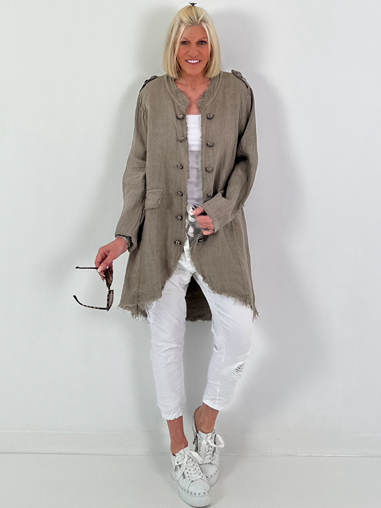 Oversized Leinen Military Blazer - taupe
