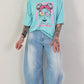 Oversized T-shirt met print op de voorkant - turquoise
