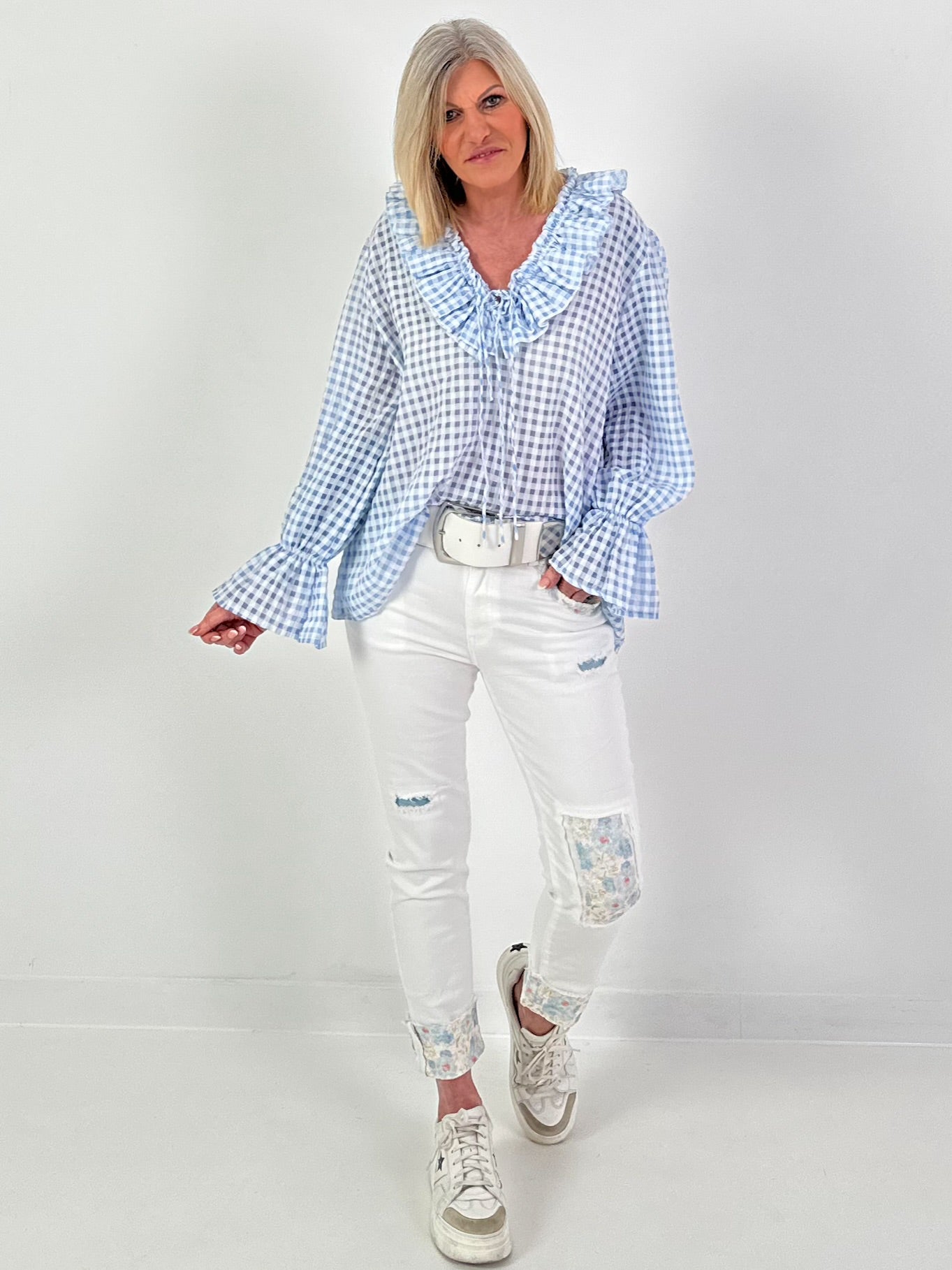 Oversized Tunika mit Vichy Muster - hellblau-weiss