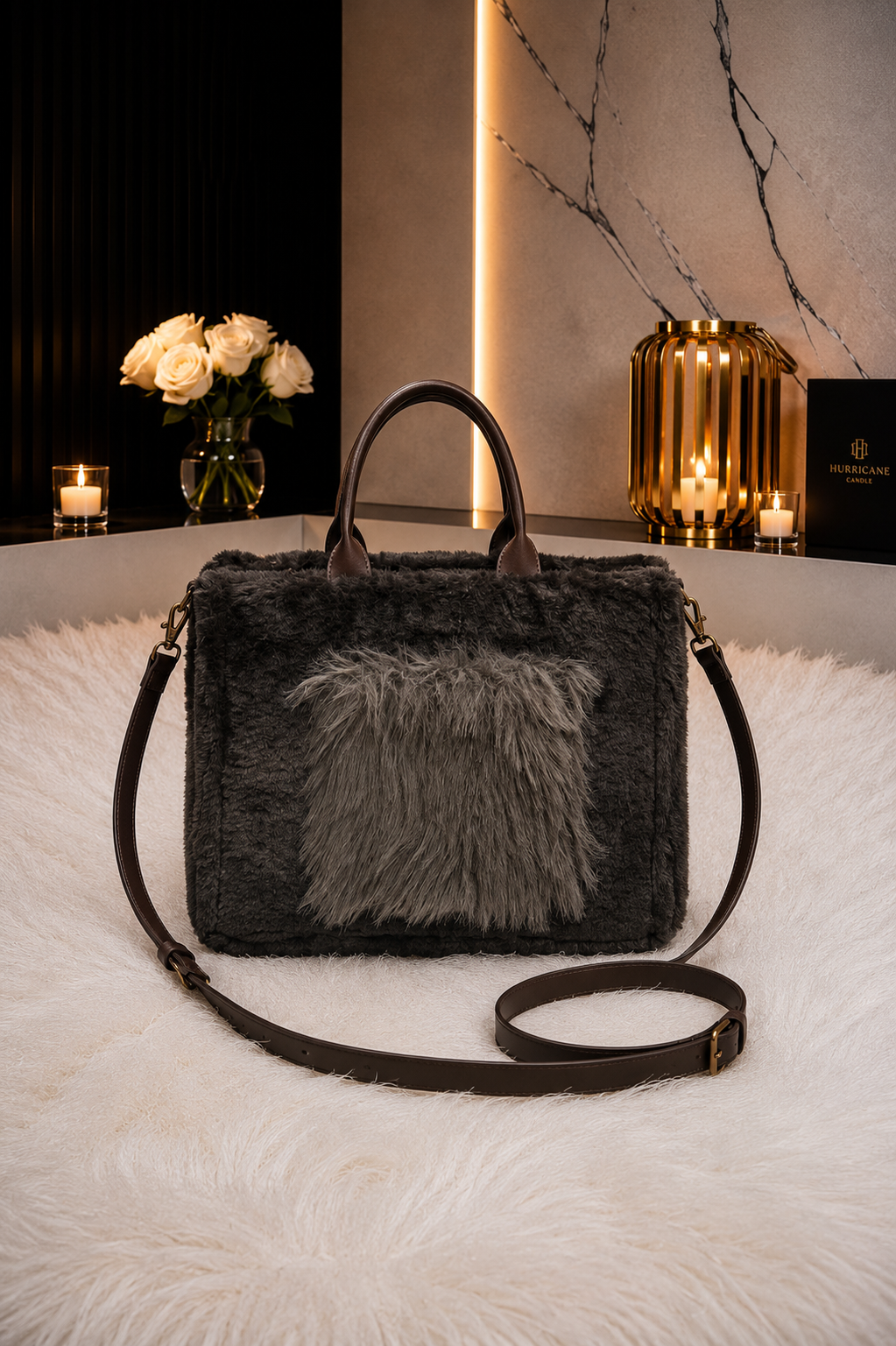 Stylische Felltasche - mokka