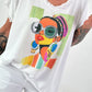 Oversized T-shirt with front print - white