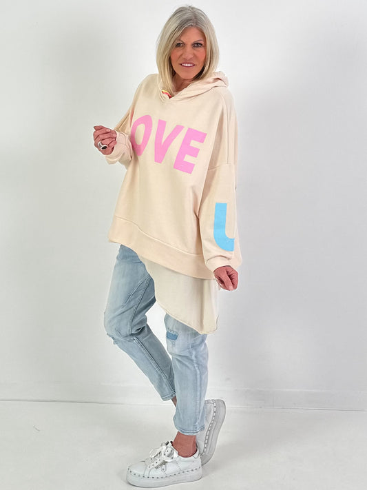Oversized Hoodie Love - beige
