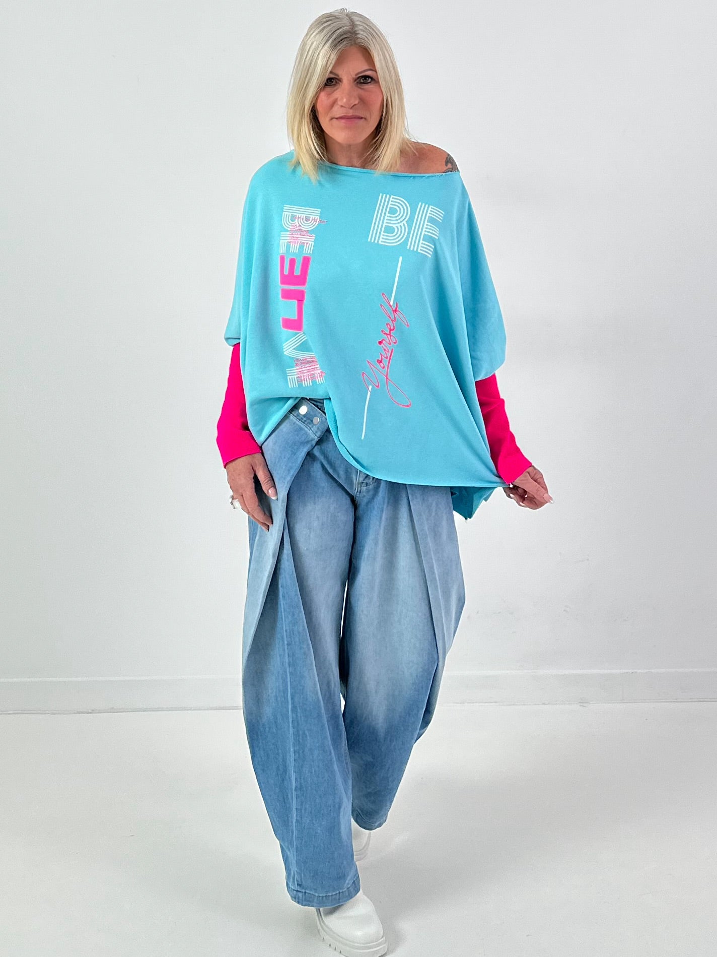 Oversized Sweatshirt Modell "Be Yourself" - türkis