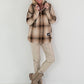 Check shirt jacket with hood - beige-camel-multicoloured