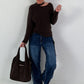 Knitted Cut-Out Sweater - mocha