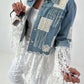 Boho Jeansjacke mit aufwendigen  Details - hellblau-weiss