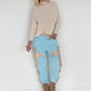 Sweathose im Materialmix - hellblau -beige