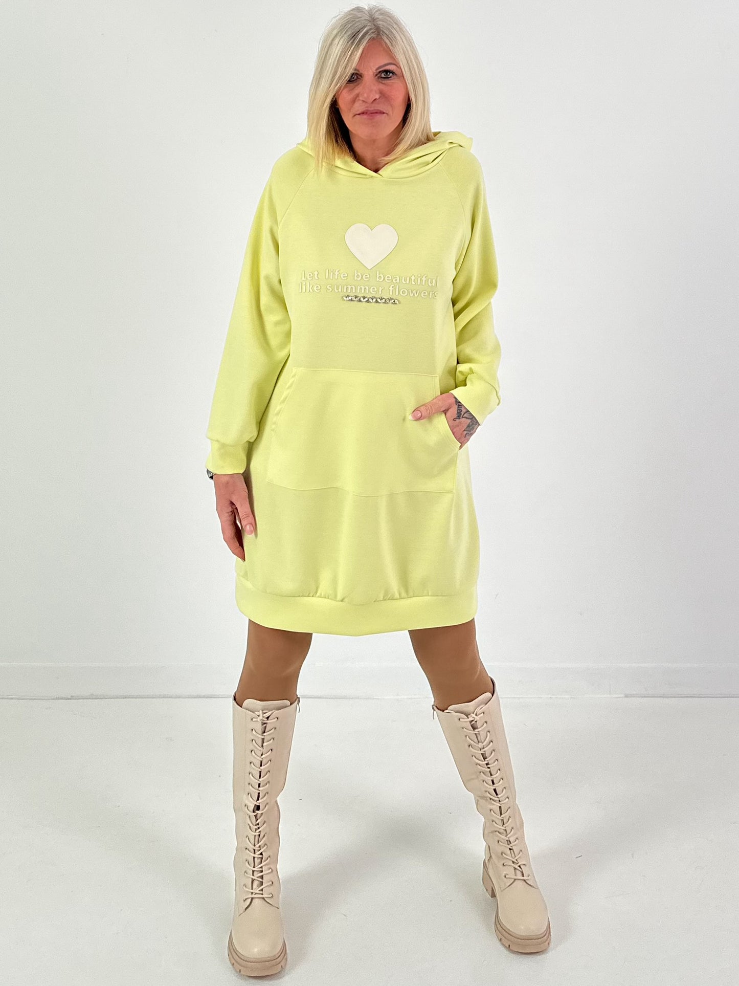 Long Hoodie/Kleid Modell "Let Life be beautiful" - gelb