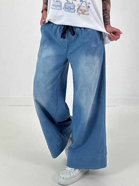 Jeans with elasticated waistband - denim