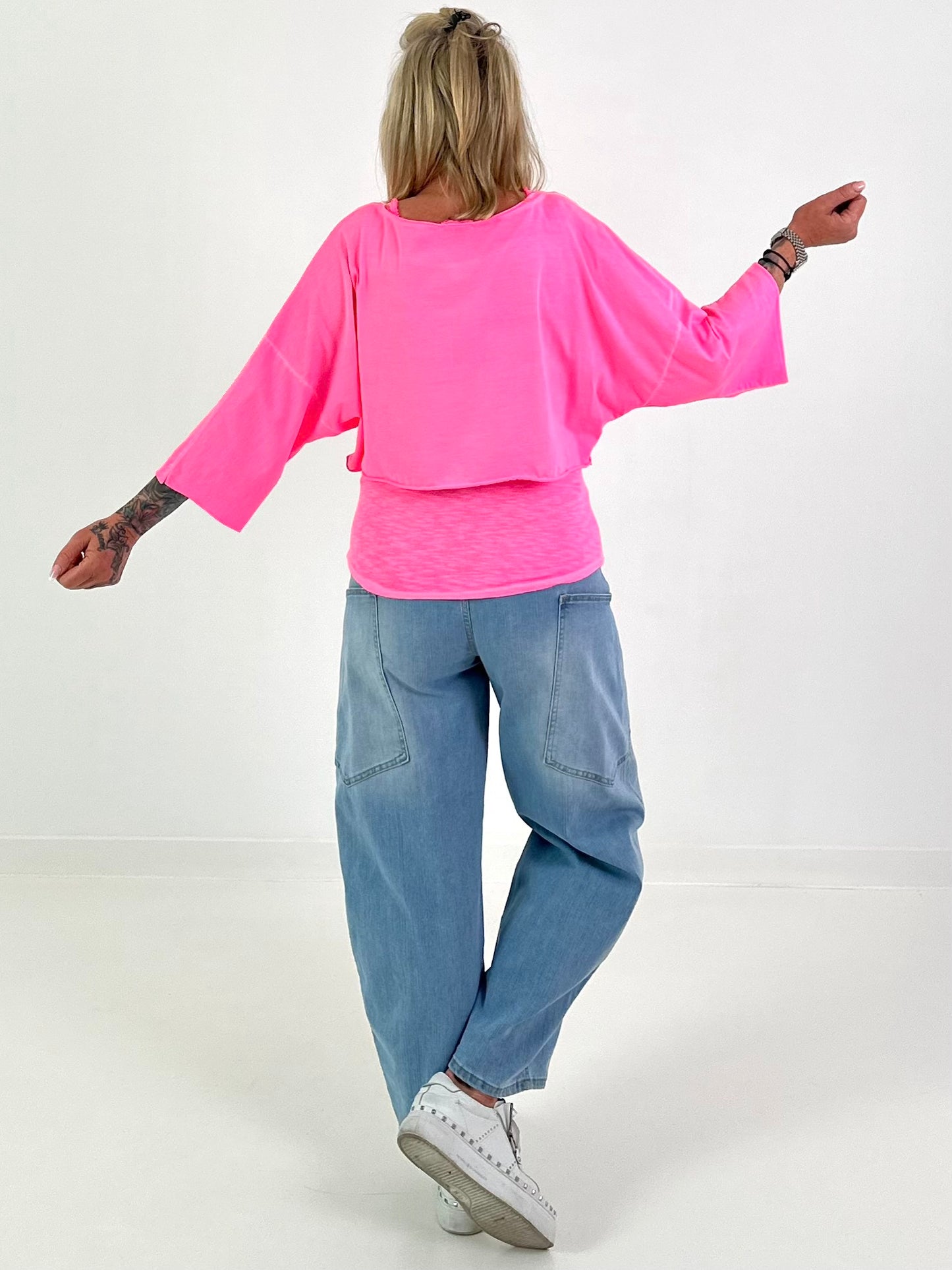 Cropped Sweater Happiness - neon pink