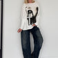 Sweater mit Stulpenärmeln und Strassmotiv Woman & Cross - ecru