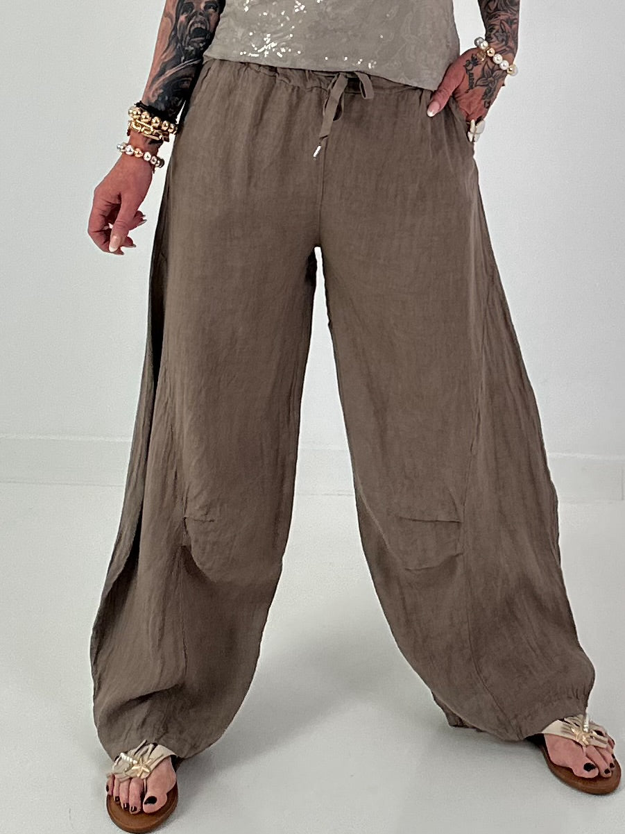 Ballon Leinen Hose - taupe