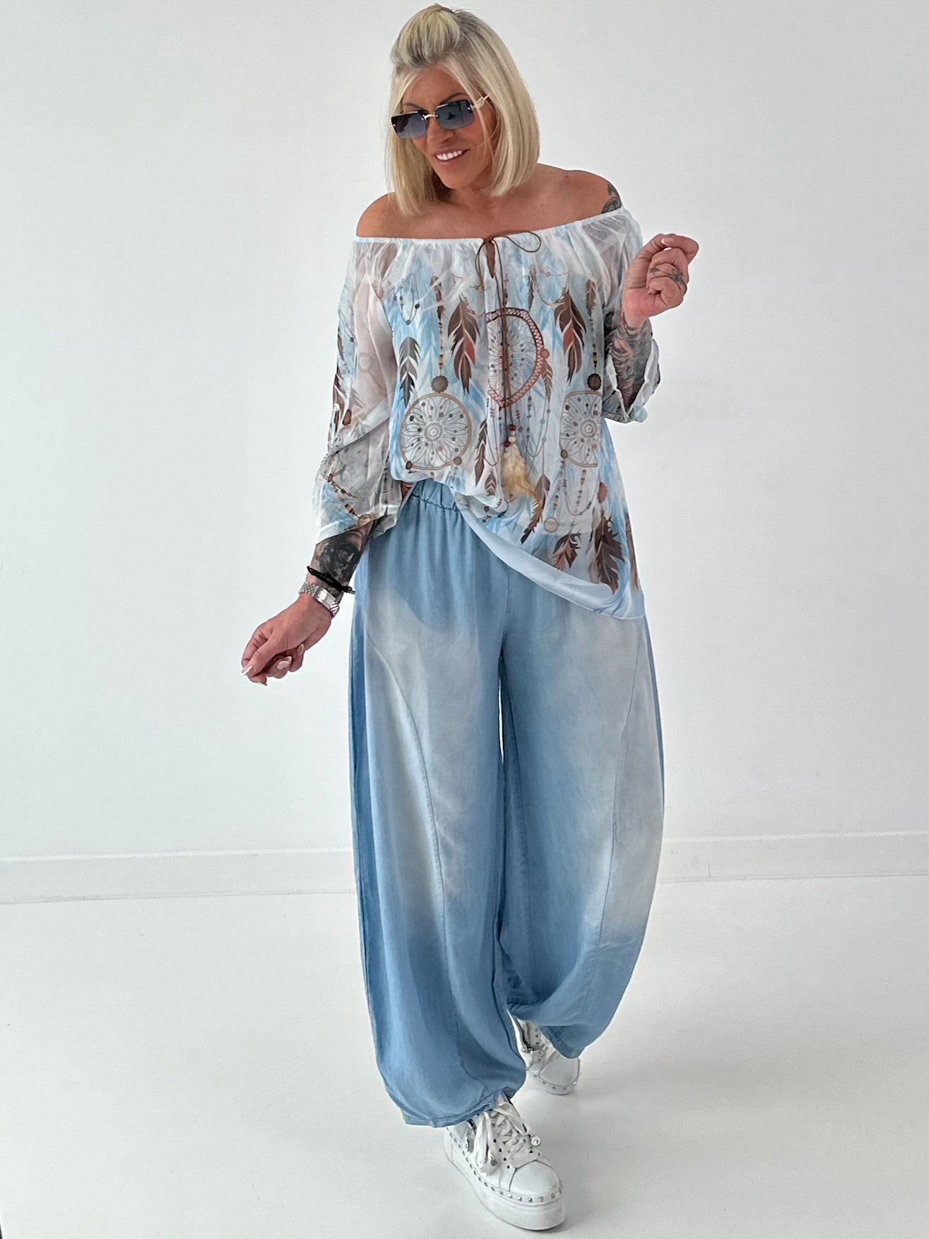 Tunika mit Print - hellblau - mehrfarbig