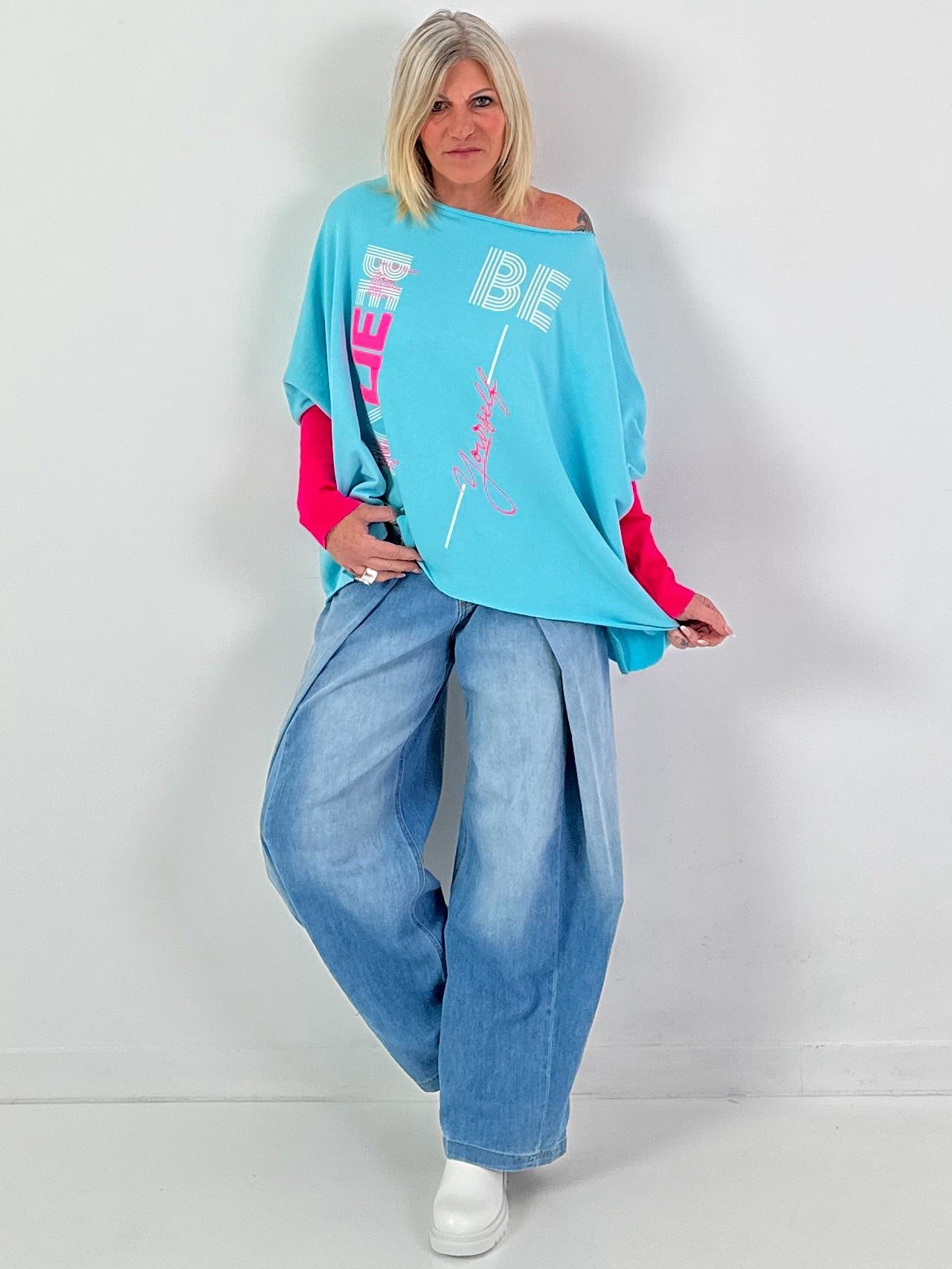 Oversized Sweatshirt Modell "Be Yourself" - türkis
