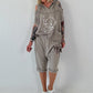 Short linen baggy dress with overlay and sequin details - khaki