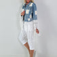 Boho Jeansjacke mit aufwendigen  Details - hellblau-weiss