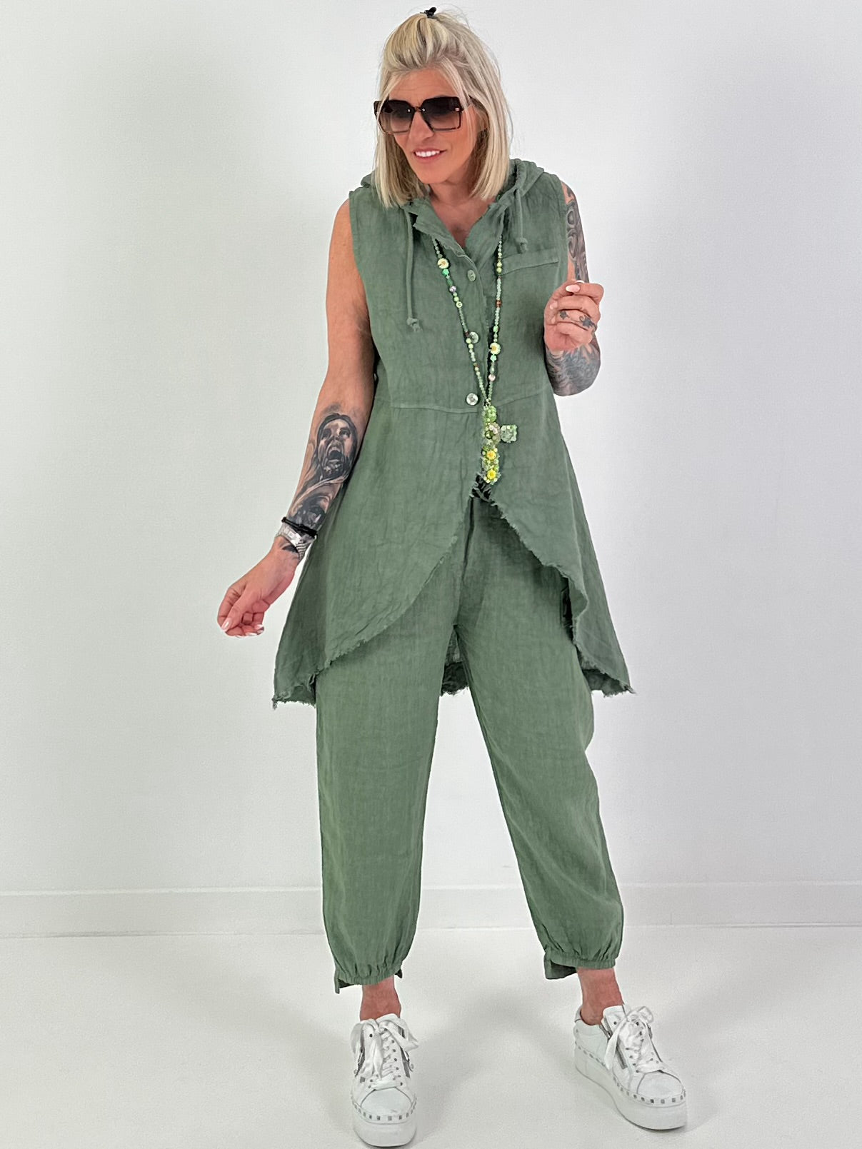 Leinen-Zweiteiler - khaki