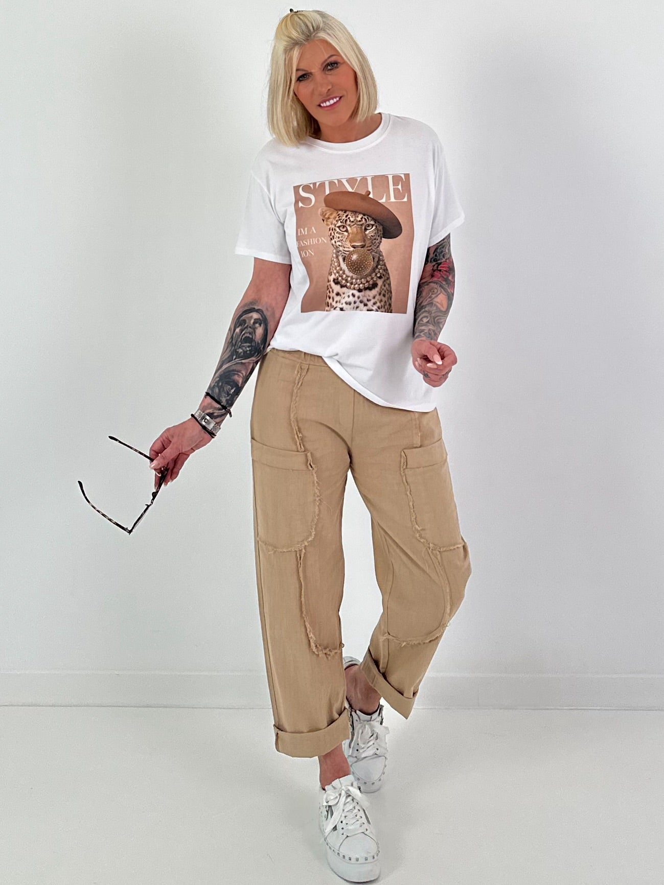 T-Shirt Fashion Leopard - weiss