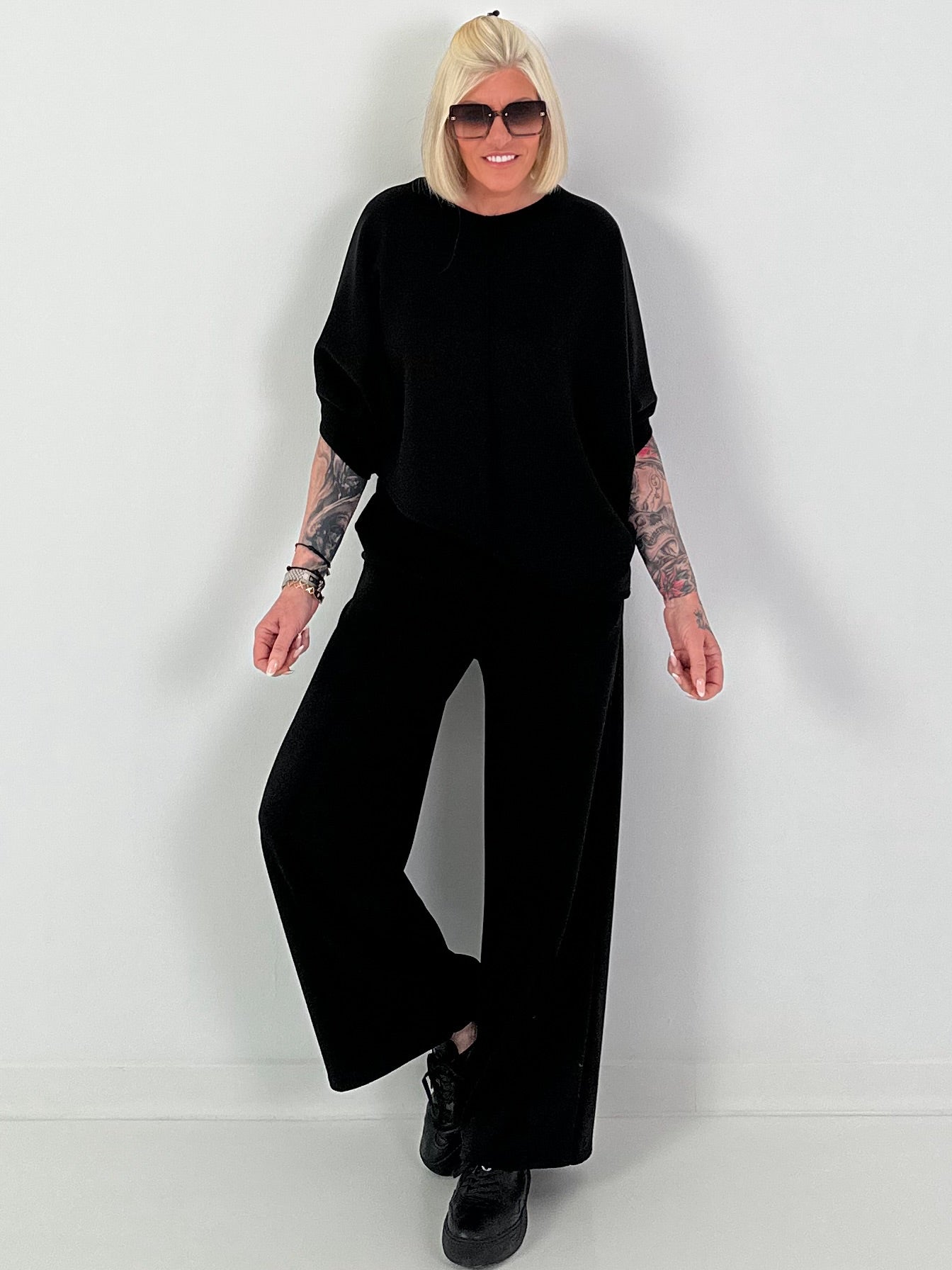 Zweiteiler mit asymmetrischem Shirt - schwarz