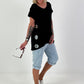 T-Shirt with side eyelets - black