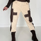 Sweathose im Materialmix - beige-mokka