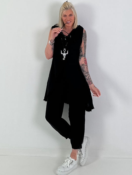 Linen two-piece set - black