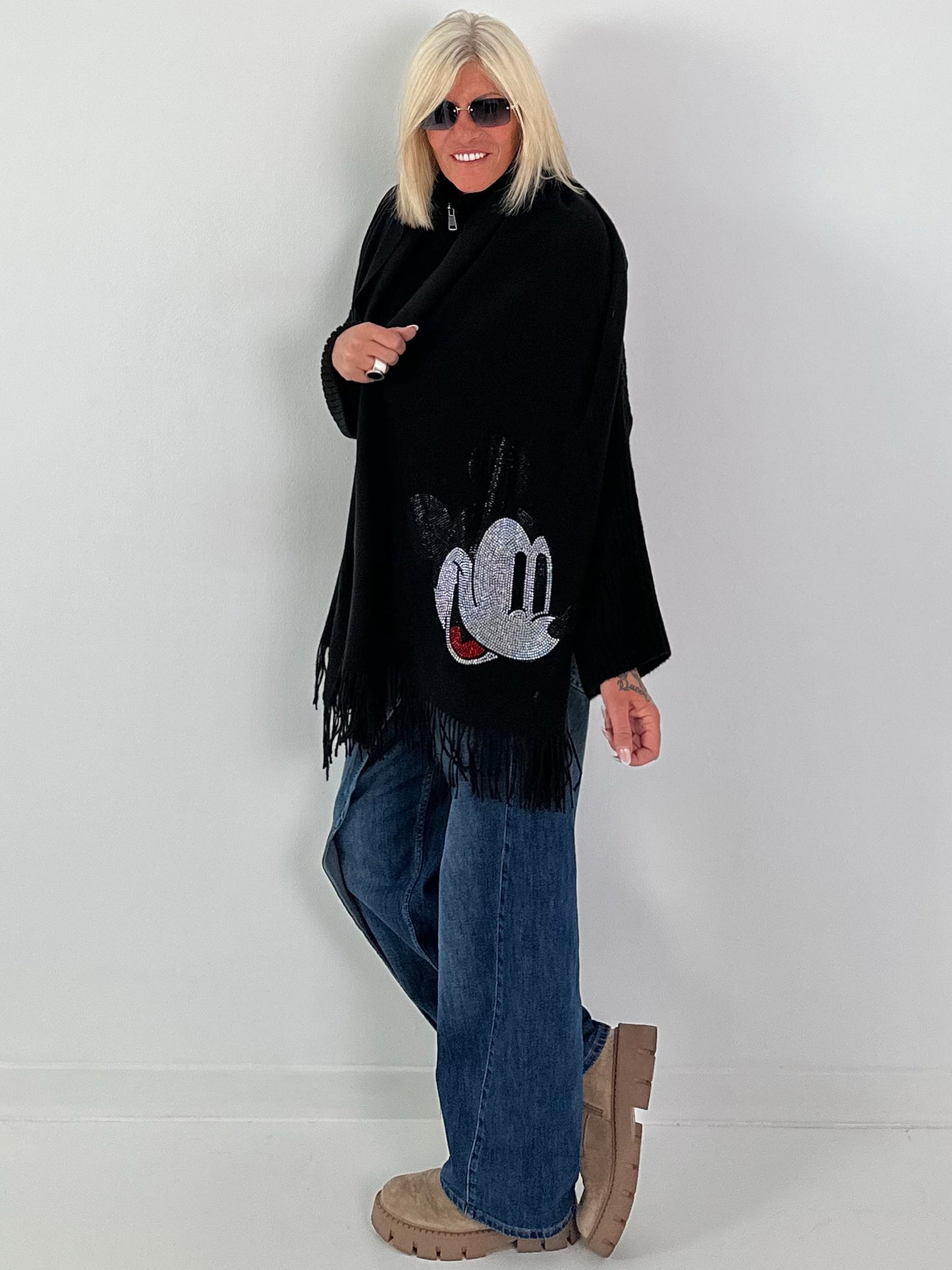 XXL Schal Mit Comic Strass Print - schwarz