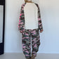 Sweater with camouflage sleeves and 3D print - beige-olive-multi-coloured