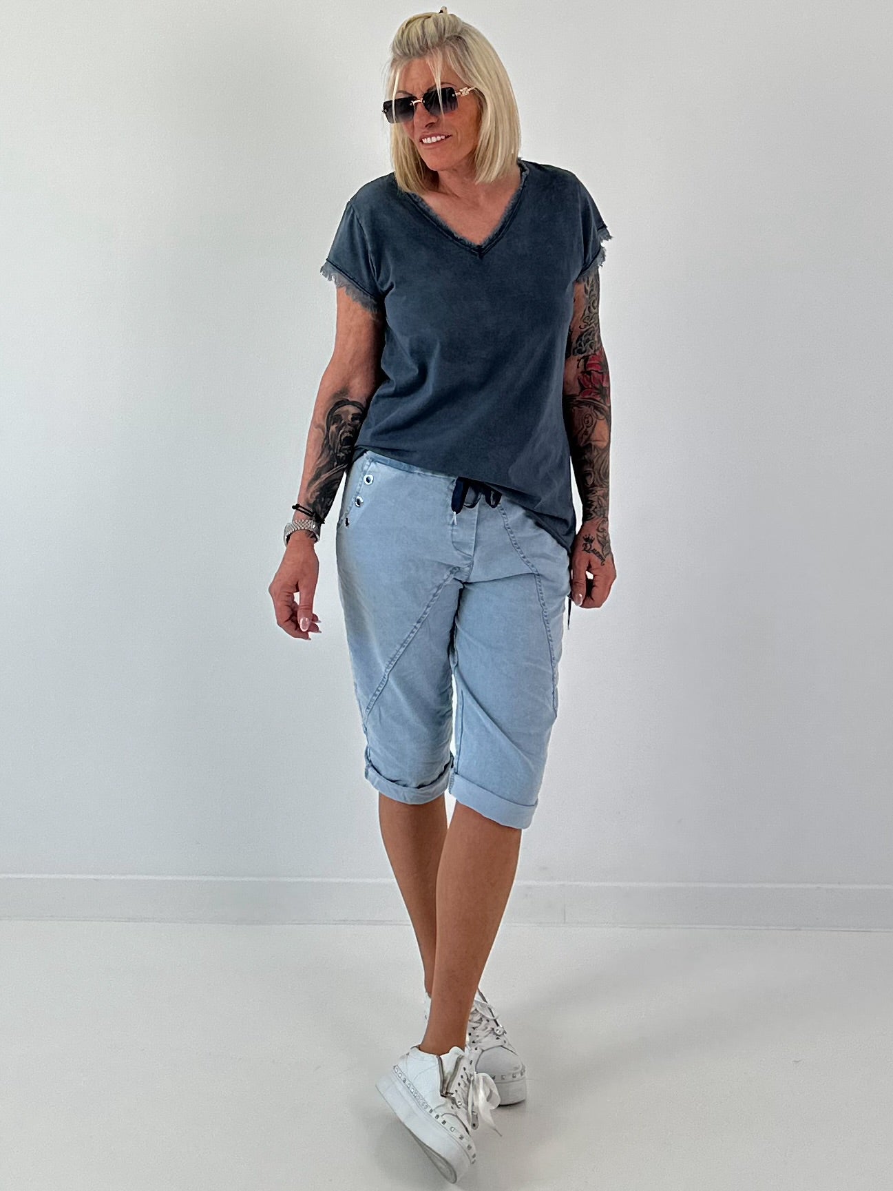 Frayed hem t-shirt - dark blue