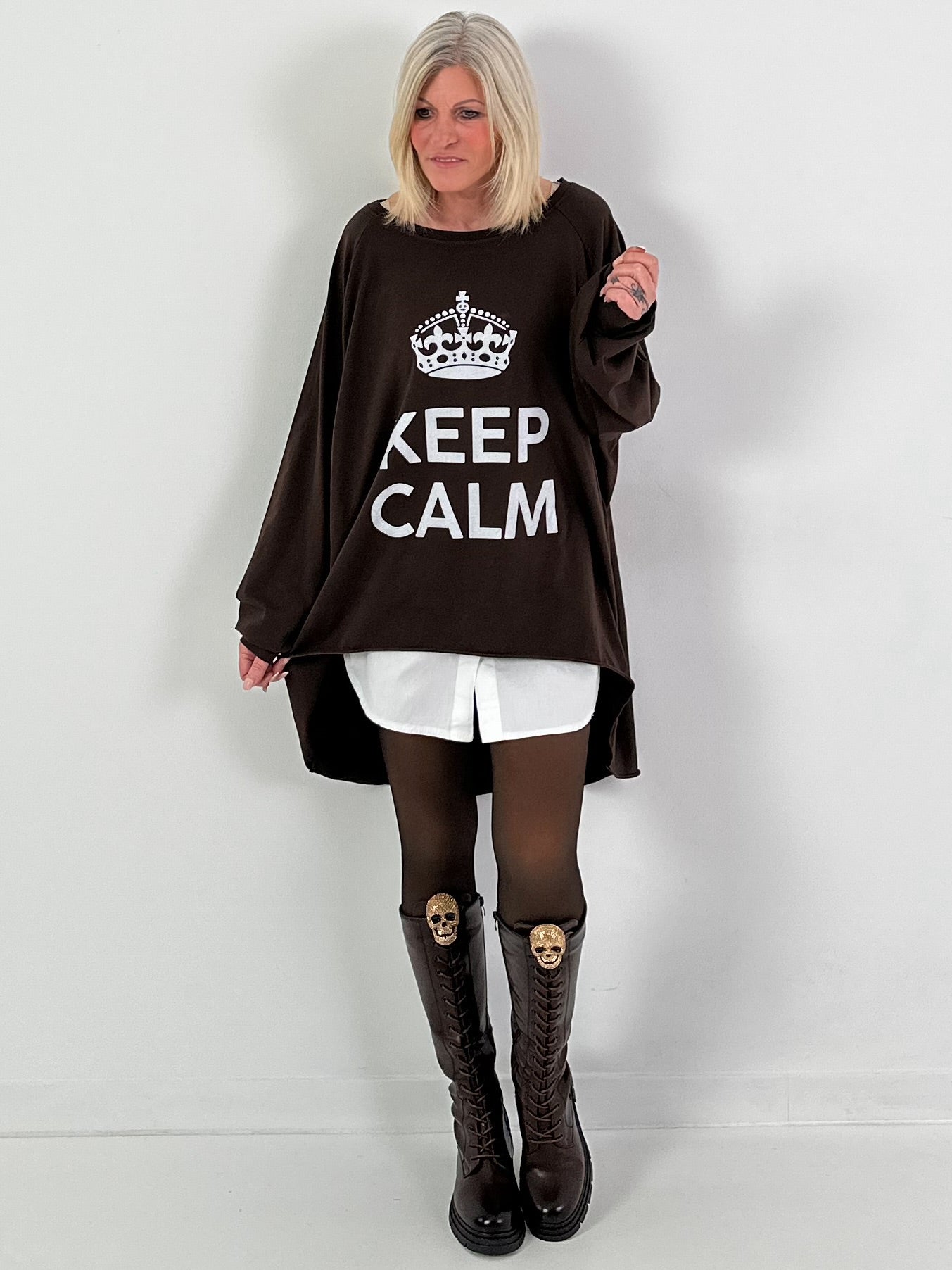 Oversized shirt model "KEEP CALM" - coffee