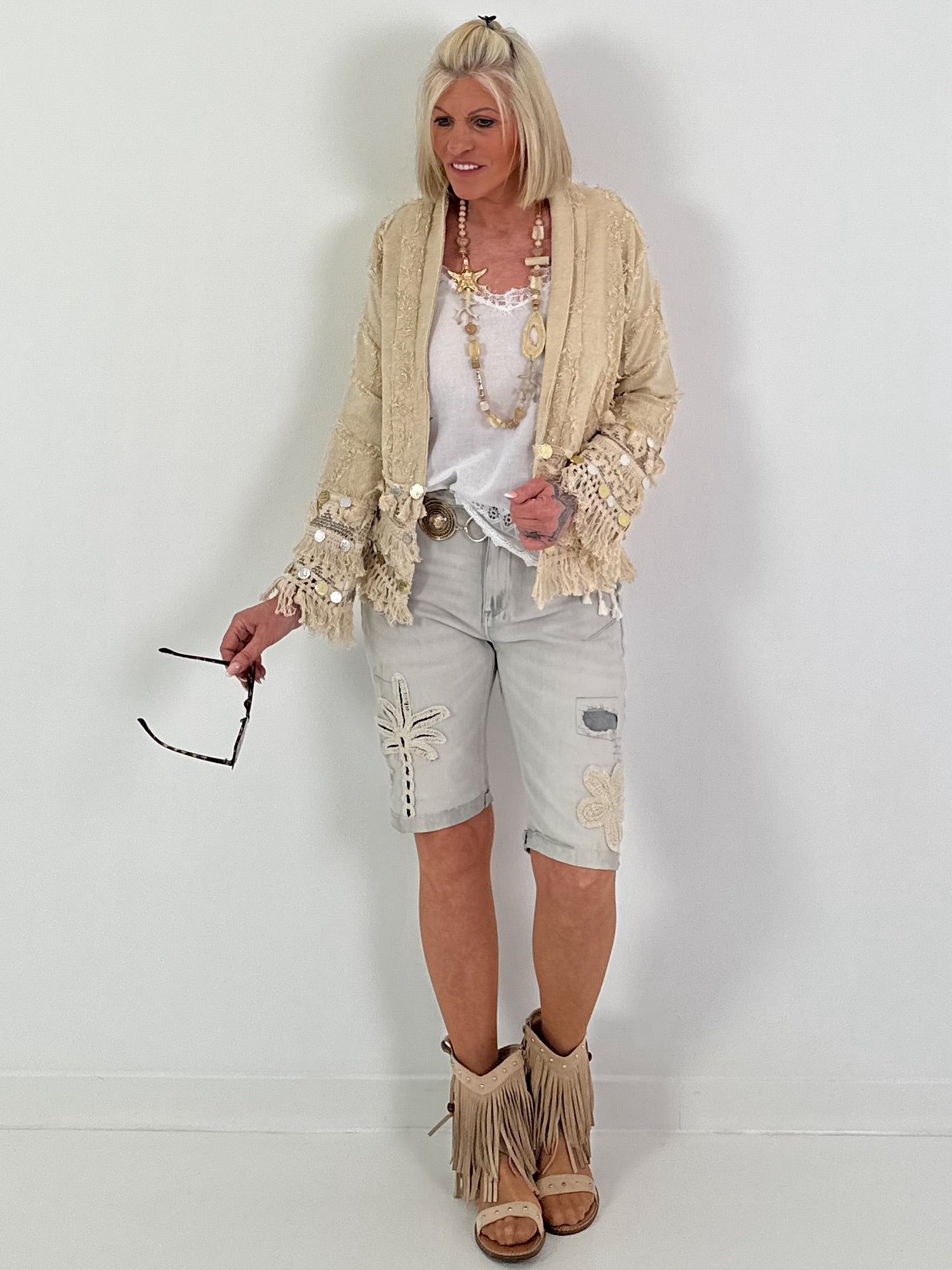 Boho Jacke mit aufwendigen Details- beige-gold