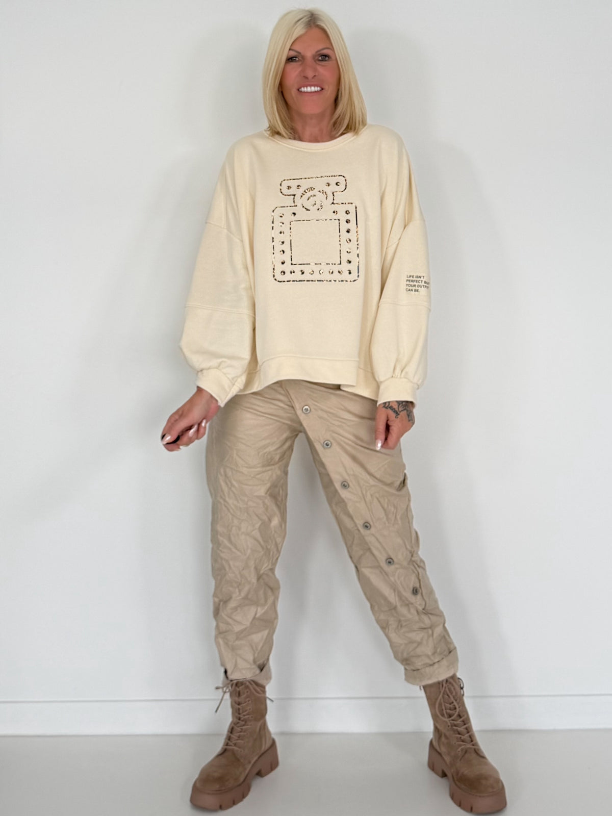 Sweater mit 3D-Print - beige-leo