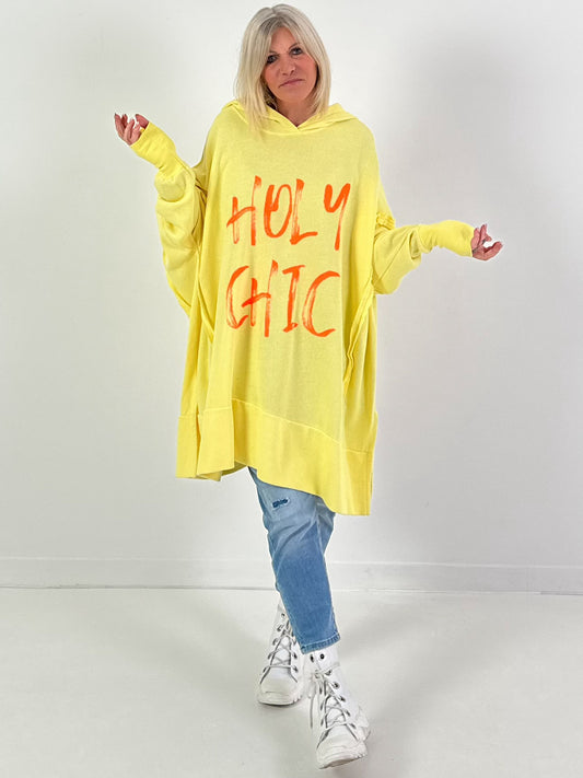 Oversized hoodie model "Holy Chic" - yellow-neon orange