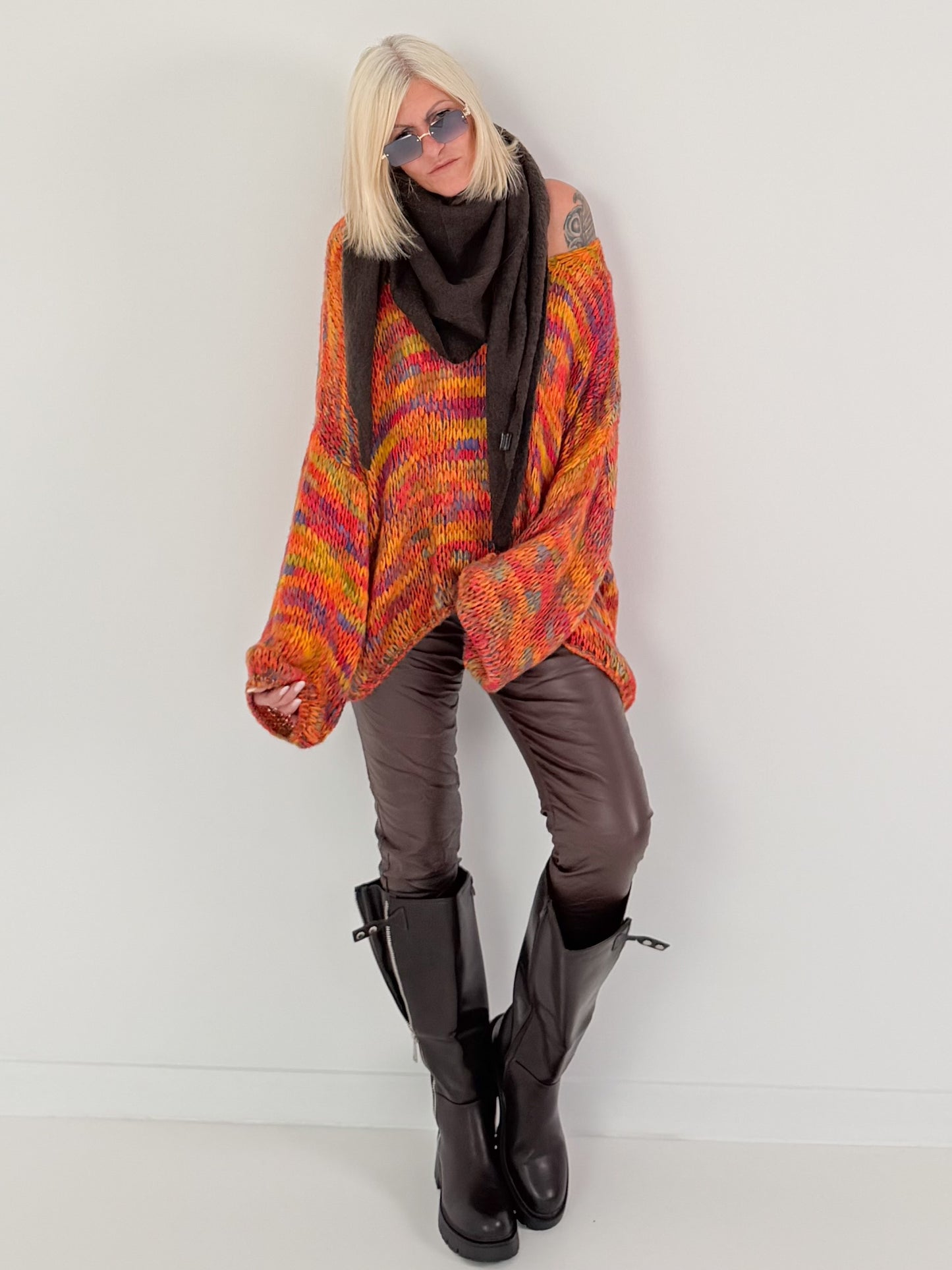 Weicher Oversized Grobstrickpullover  - mehrfarbig
