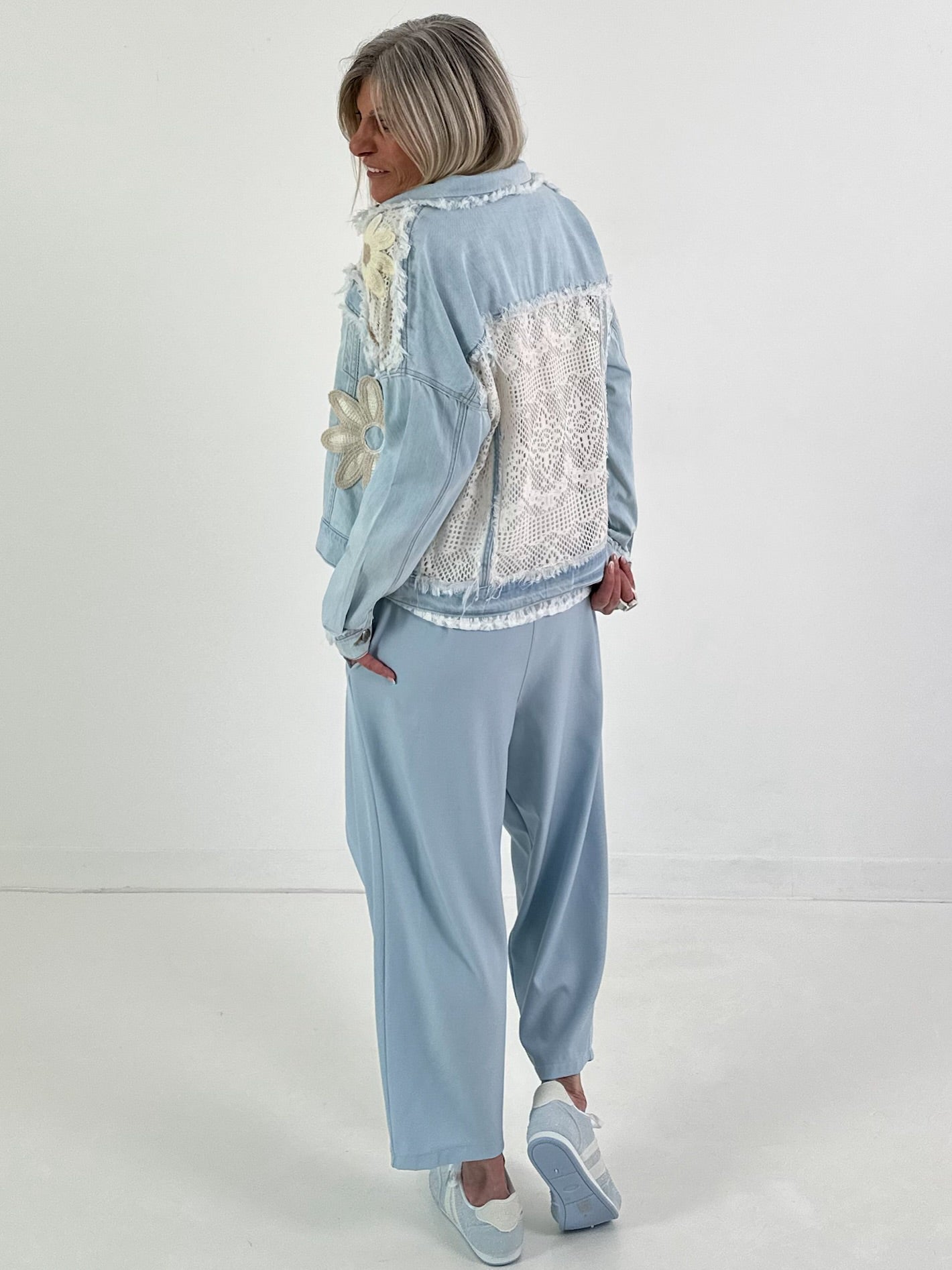 Denim jacket with crochet details - denim