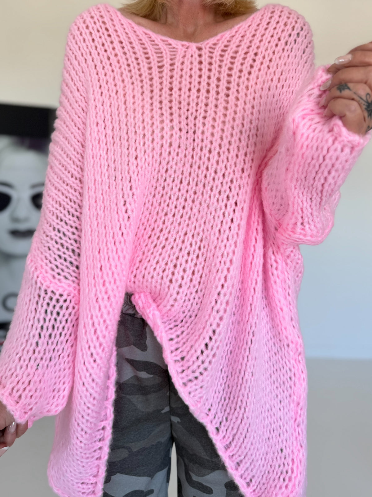 Soft Oversized Chunky Knit Sweater - Pink