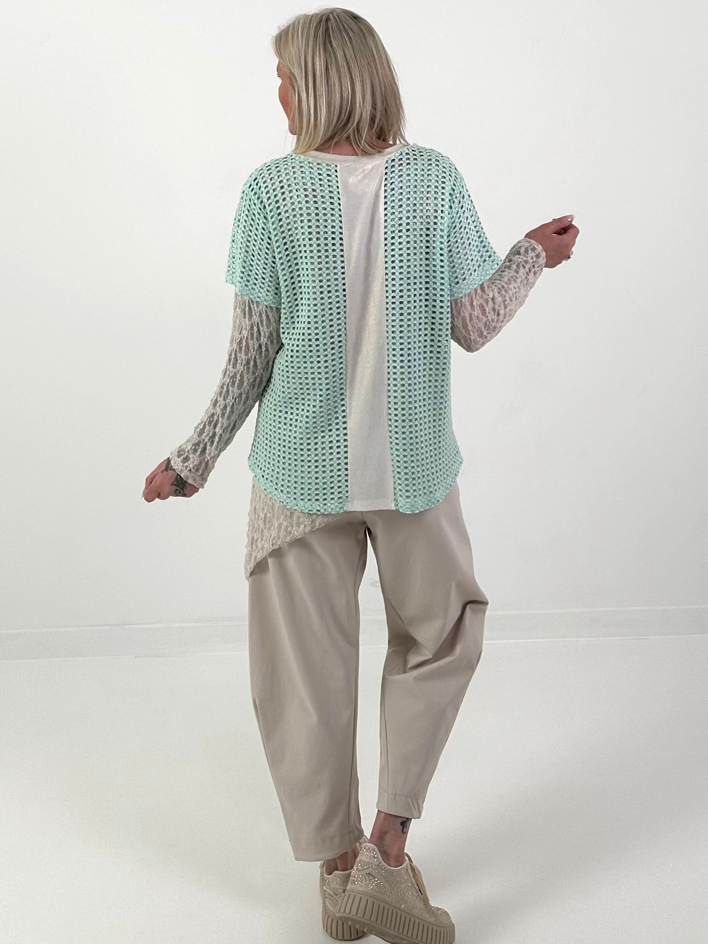 Häkelshirt mit V-Ausschnitt - mint