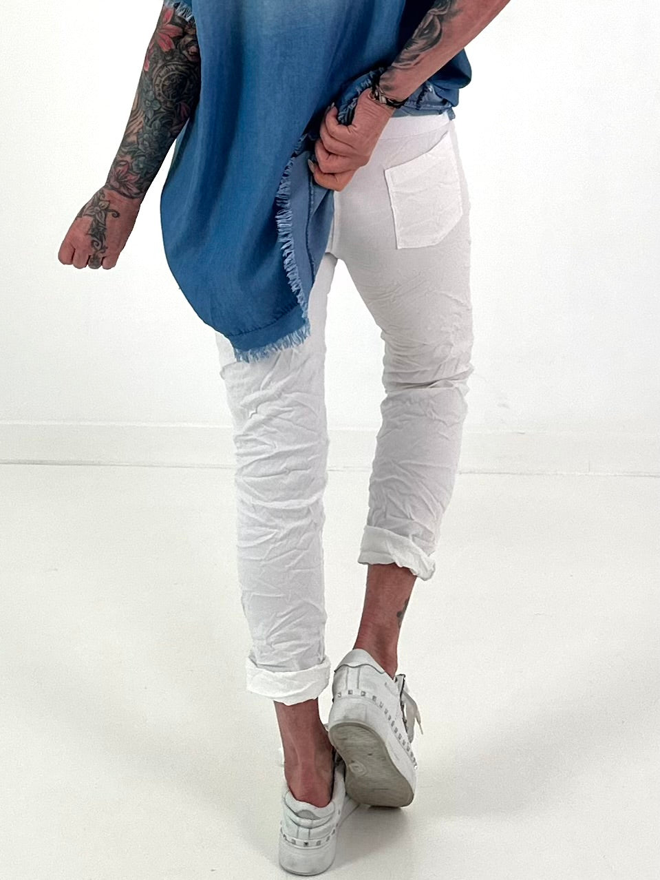 Trousers with denim and sequin details - white