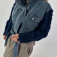Denim jacket with knitted sleeves - denim-navy